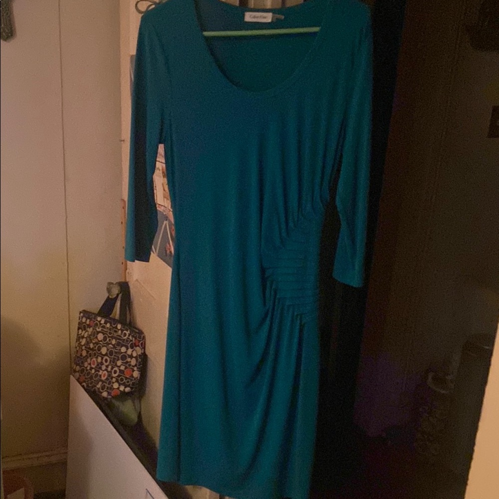 Calvin Klein Blue Sheath Dress Long Sleeve Scoop Neck